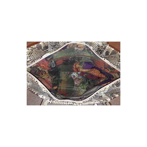 Authentic New Unused GENUINE natural beige brown PYTHON Carlos Falchi tote bag - Picture 9 of 11